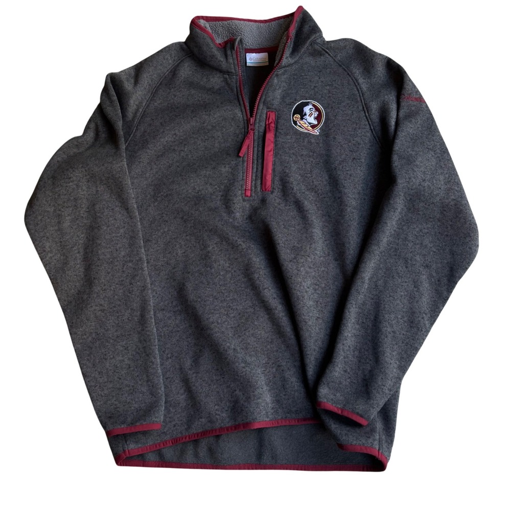 Columbia Pullover Mens Large Gray FSU Florida State Seminoles Fleece Quarter-Zip